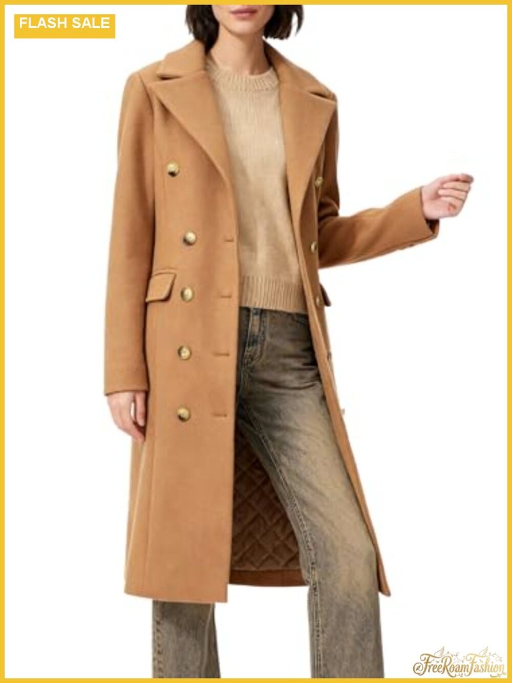 Women's Double-Breasted Wool Peacoat Long Overcoat Fall Winter